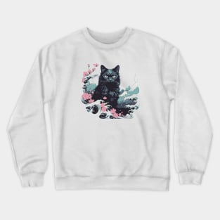 Black cat kanagawa Crewneck Sweatshirt